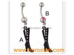 Body Jewelry Belly Ring, Navel Ring With Dangling Black Boot图1