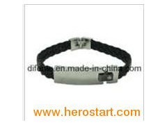 Stainless Steel Bracelet with Leather Strap (BC8157)图1