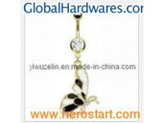 Jewelry 14k Gold Plated Belly Ring With Dangling Black and White Butterfly图1