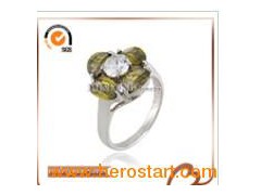 Peridot Cubic Zirconia White Gold Rings (JZ-1414)图1