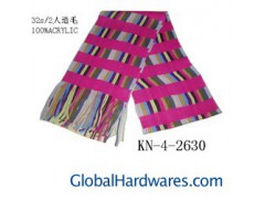 Soft acrylic stipe knit scarf w/ fringe图1