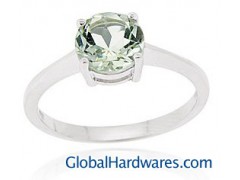 Sterling Silver Green Amethyst Solitaire Round Ring图1