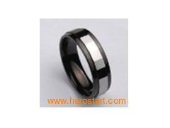 Plain Black Faceted Tungsten Ring图1