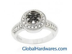 Sterling Silver Black Diamond Flower Ring图1