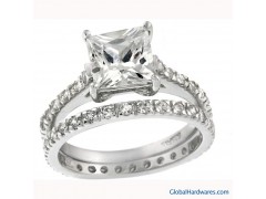 Sterling Silver Princesscut Cubic Zirconia Bridalstyle Ring图1