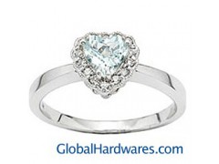 10k White Gold Aquamarine and Diamond Heart Ring图1