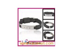 stainless steel rubber anion or titanium bracelet with cz stone图1