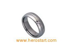 Fashional full dome tungsten ring with groove and crystal图1
