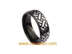 Black grooved tungsten ring jewelry图1