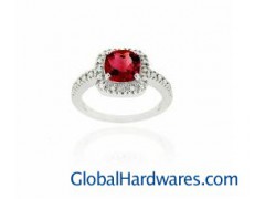 Sterling Silver Amethyst and Diamond Accent Square Ring图1