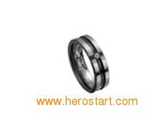 Grooved tungsten ring with zircon stone inlay图1
