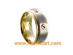 14K gold nail inlay golden tungsten ring图1