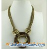 Chunky Wooden Gold Alloy Costume Lady Necklace, Wooden Jewelry