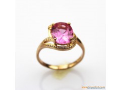 Rose Gold Plated Silver Pink Cubic Zircon Ring (F13)图1