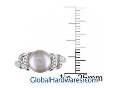 Sterling Silver Pink Pearl and Diamond Accent Ring图1