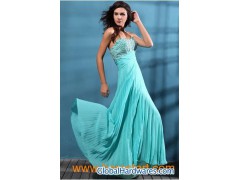 Beaded Aquamarine Floor Length Pleated Dress图1
