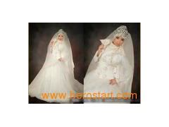 Arabic Winter Wedding Dress With Lace Shawl and Veil and Long Tail (C5016)图1