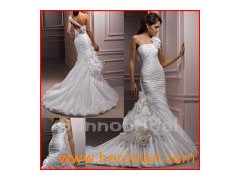 Handmade Flowers&Trail Wedding Dress (034)图1