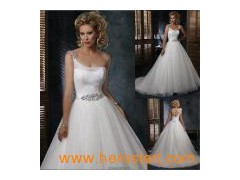 2011 New Style One Shoulder Cathedral Train Beaded Wedding Dress for Bride (M1001)图1