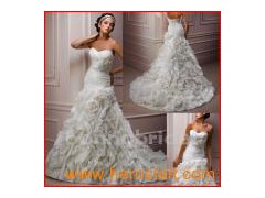 Handmade Flowers Strapless Wedding Dress (006)图1