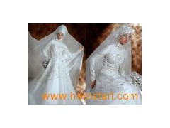 Arabic Long Sleeve Embroidery Wedding Dress With Veil图1