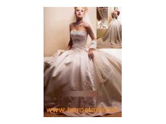 Vintage Style Strapless Floor Length Applique Wedding Dress (5331)图1