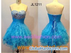 Short Pleated Beading Net Prom Dresses图1
