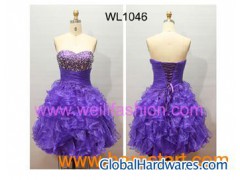 Short Beading Pleated Princess Organza Prom Dresses图1