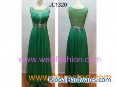 Long Beading Pleated Chiffon Net Evening Dresses图1