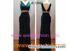 Long Pleated Beading Crystal Hemp Evening Dresses图1