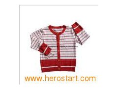 Girl′s Long-Sleeve Red Striped Cardigan Sweater (KX-CG54)图1