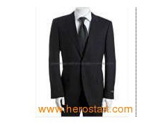 Black Tonal Pinstripe Wool Two-Button Suit with Flat Front Pants (PH-31)图1